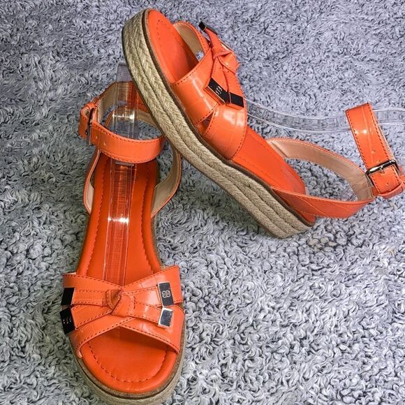 BANDOLINO 8 Wedge Sandal Strap Orange Leather Strap up Sandals - Picture 1 of 12
